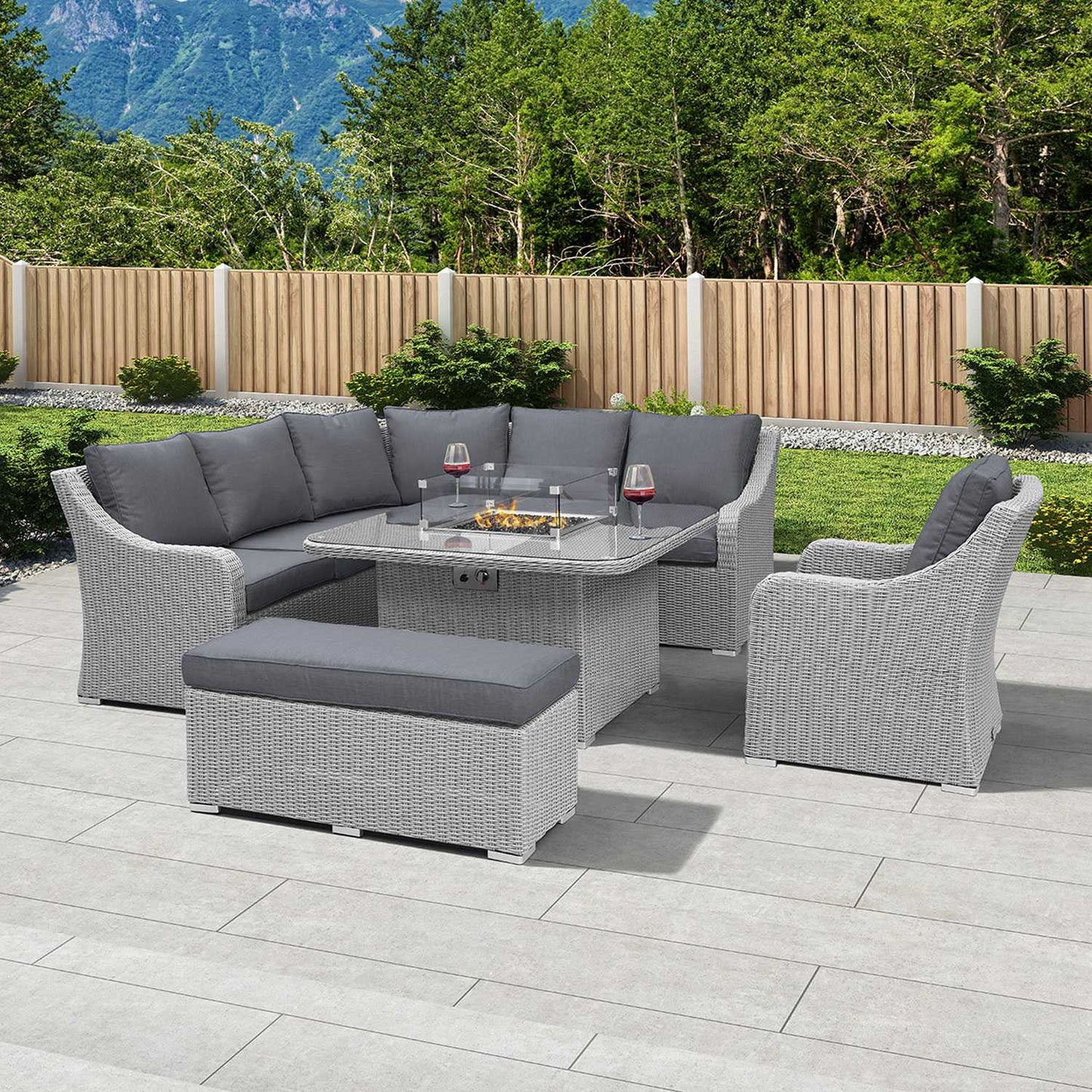 Harper Deluxe Corner Dining Set with Fire Pit Table