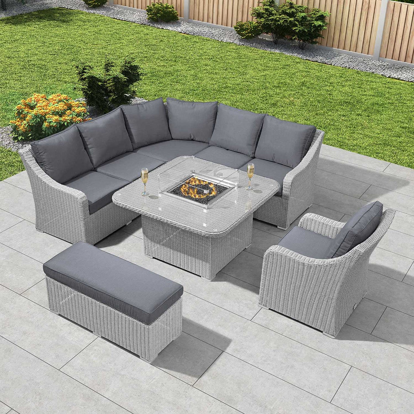 Harper Deluxe Corner Dining Set with Fire Pit Table
