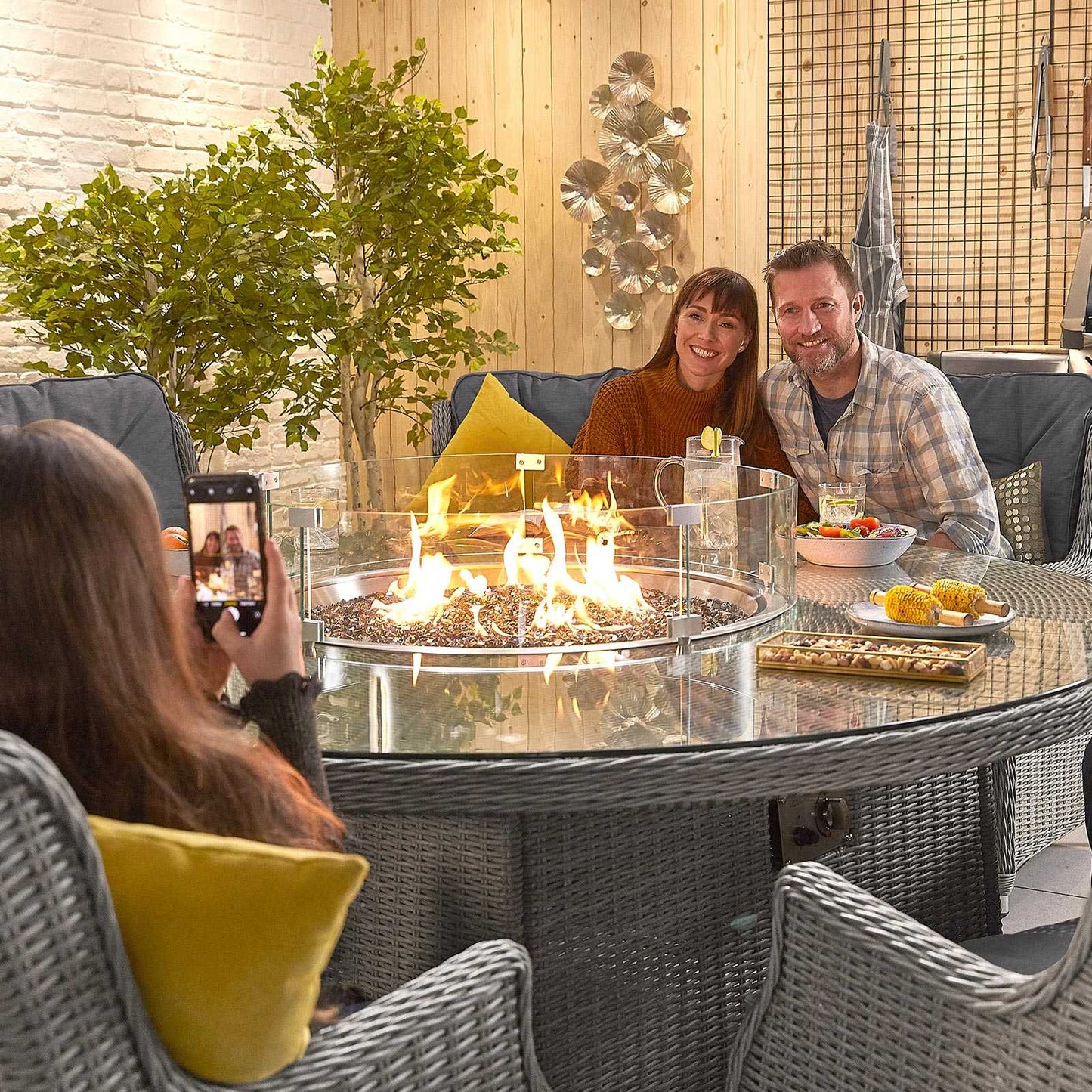 Thalia 8 Seat Dining Set with Fire Pit