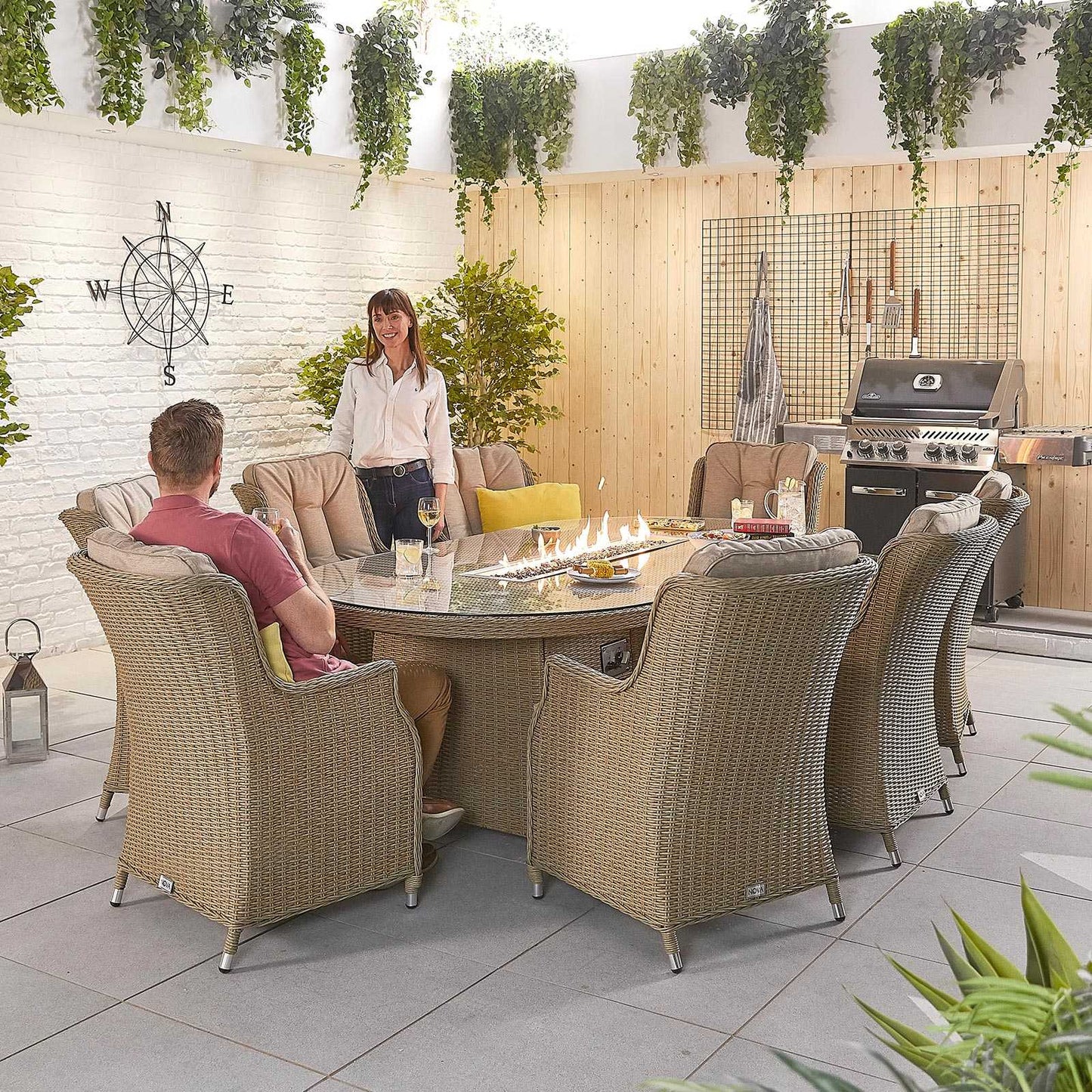 Thalia 8 Seat Dining Set with Fire Pit