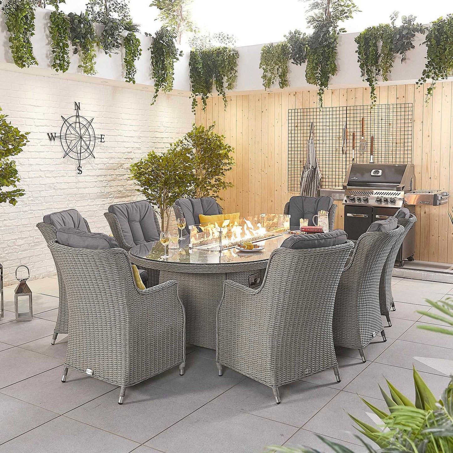Thalia 8 Seat Dining Set with Fire Pit
