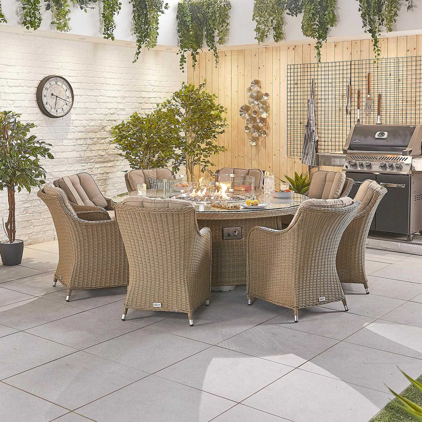 Camilla 8 Seat Dining Set with Fire Pit
