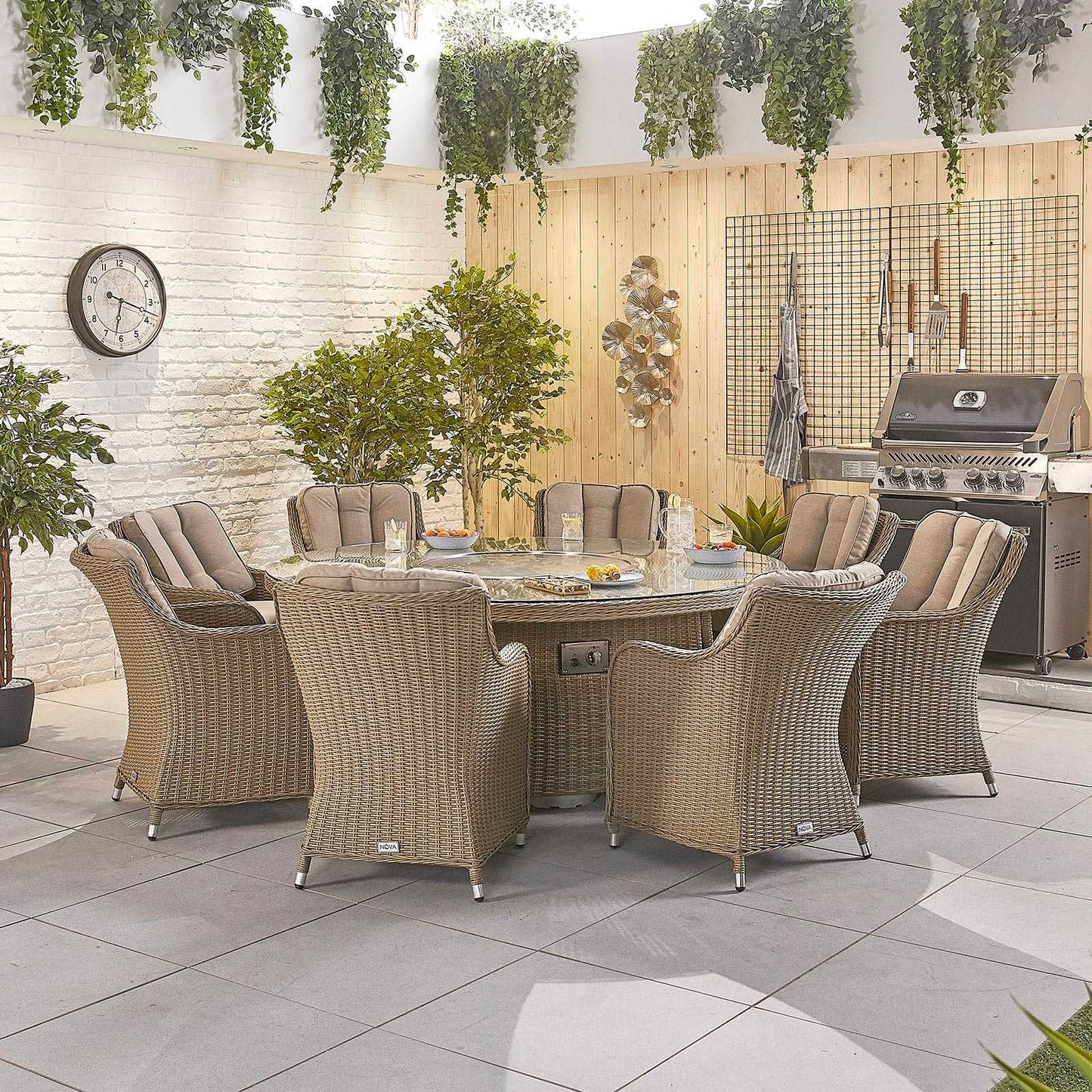Camilla 8 Seat Dining Set with Fire Pit