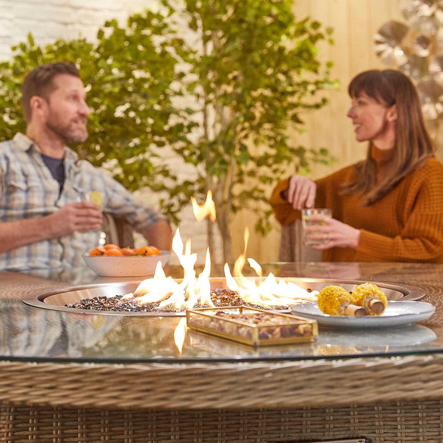 Camilla 8 Seat Dining Set with Fire Pit