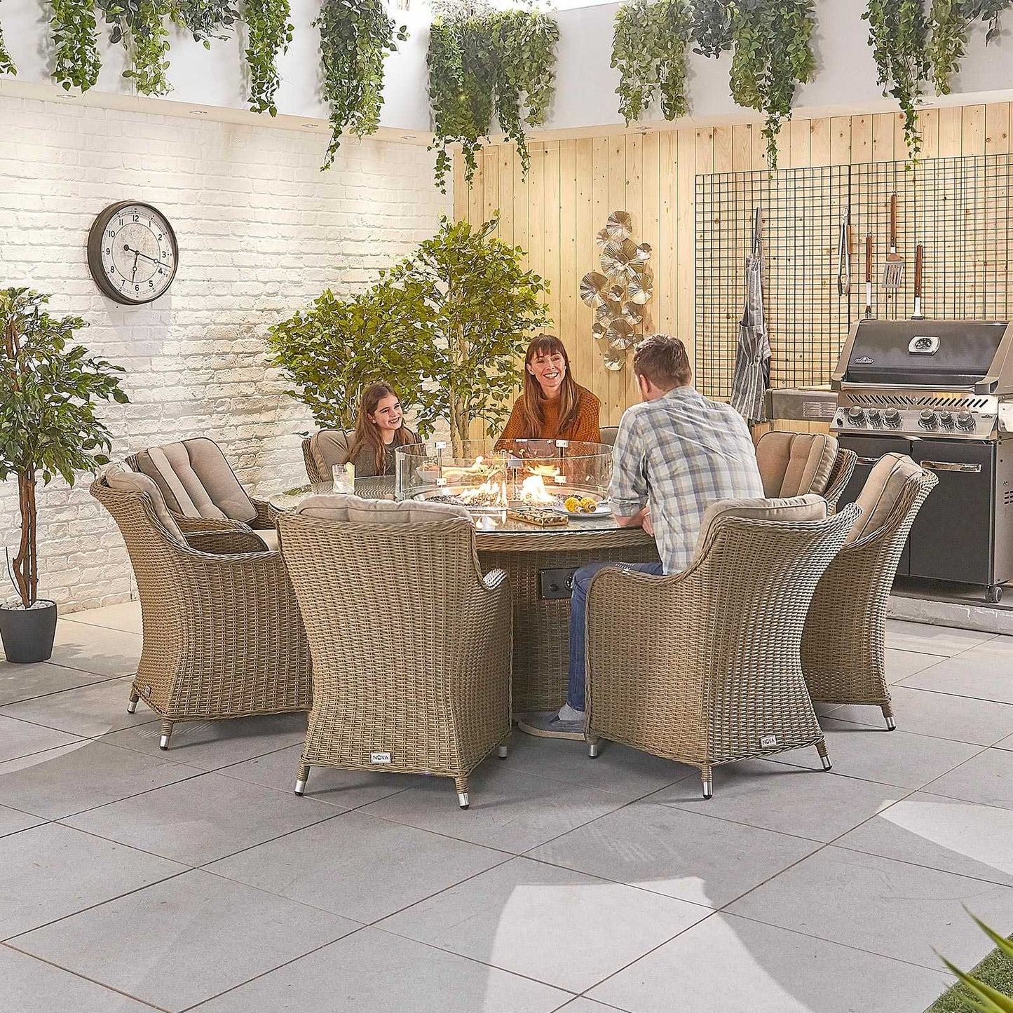 Camilla 8 Seat Dining Set with Fire Pit