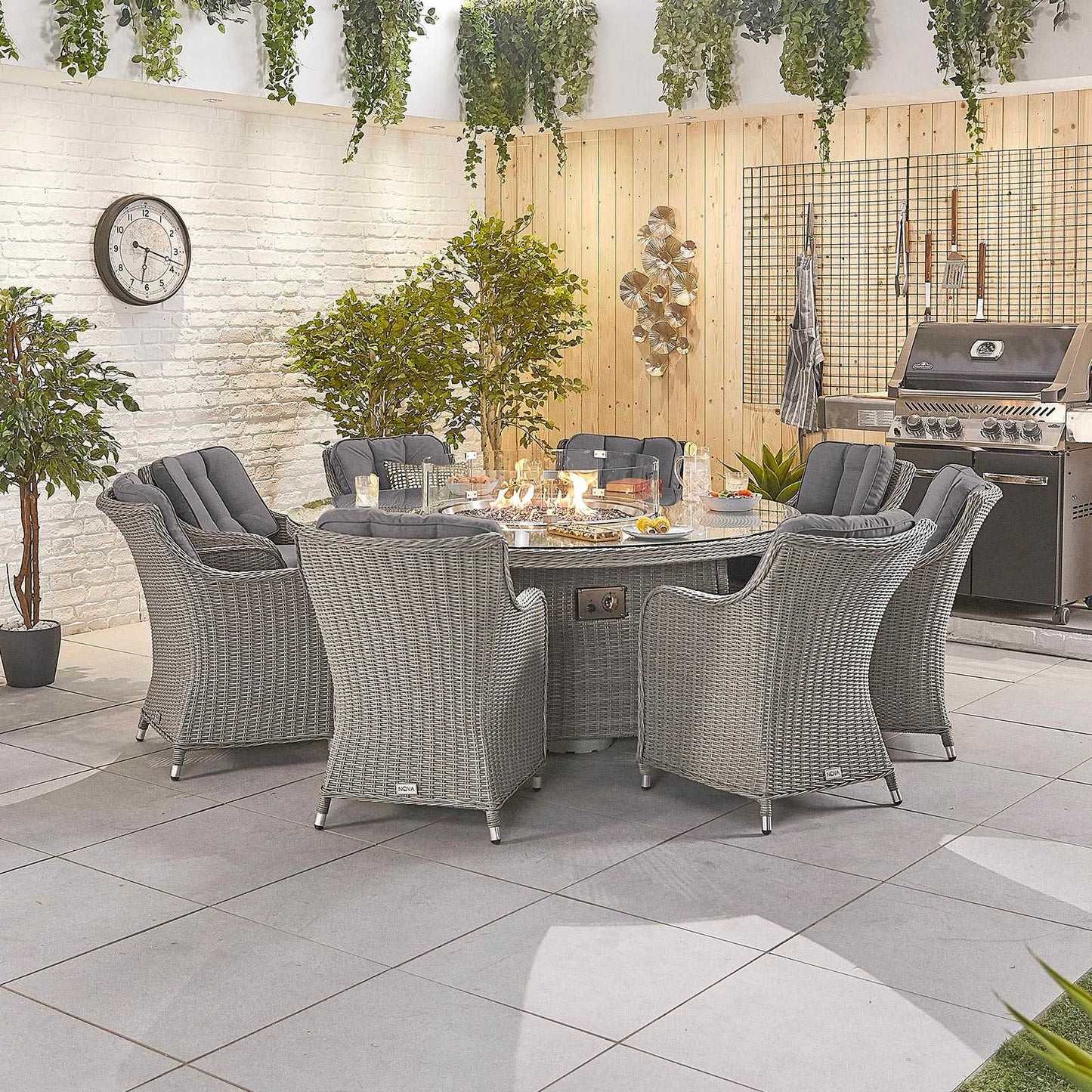 Camilla 8 Seat Dining Set with Fire Pit