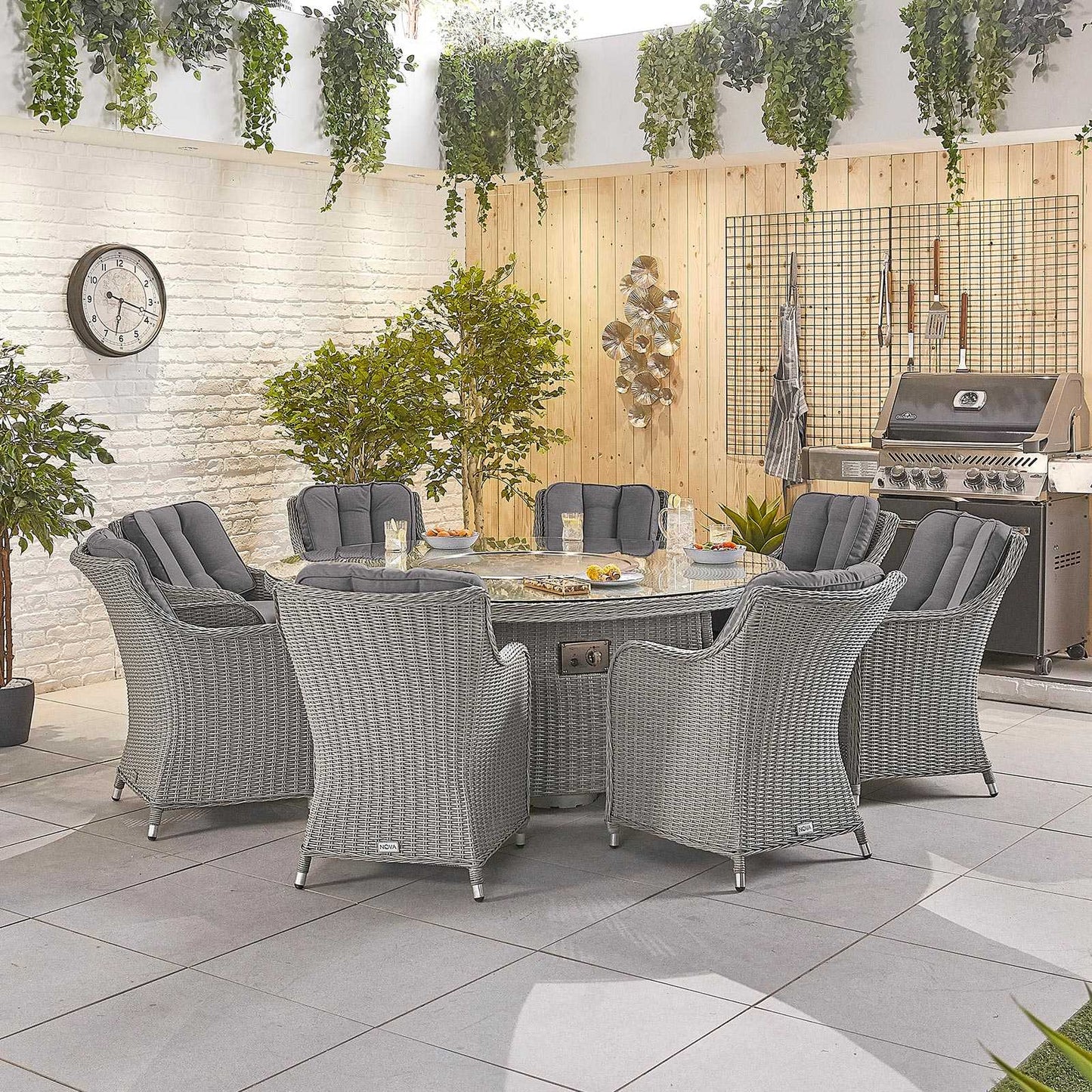 Camilla 8 Seat Dining Set with Fire Pit