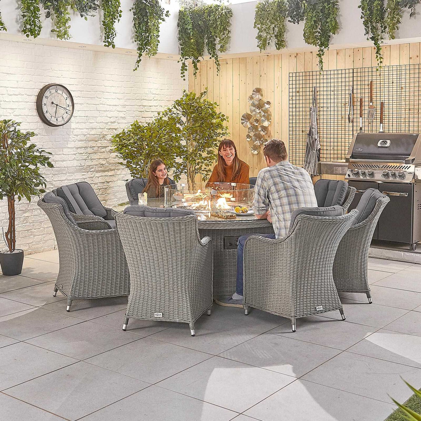 Camilla 8 Seat Dining Set with Fire Pit