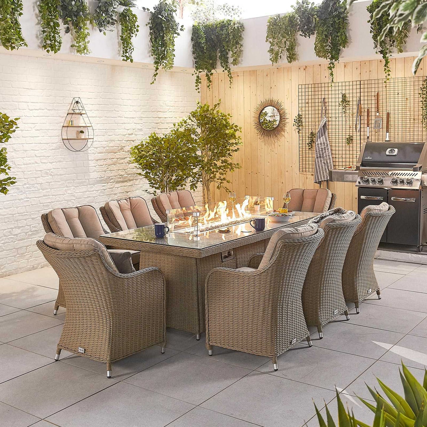 Camilla 8 Seat Dining Set with Fire Pit