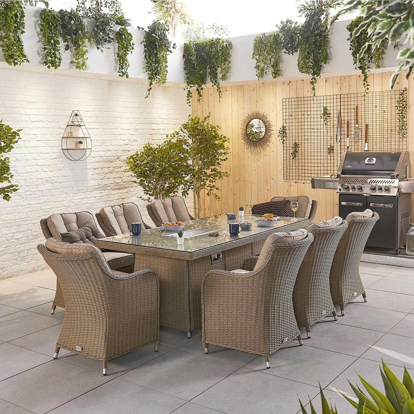 Camilla 8 Seat Dining Set with Fire Pit