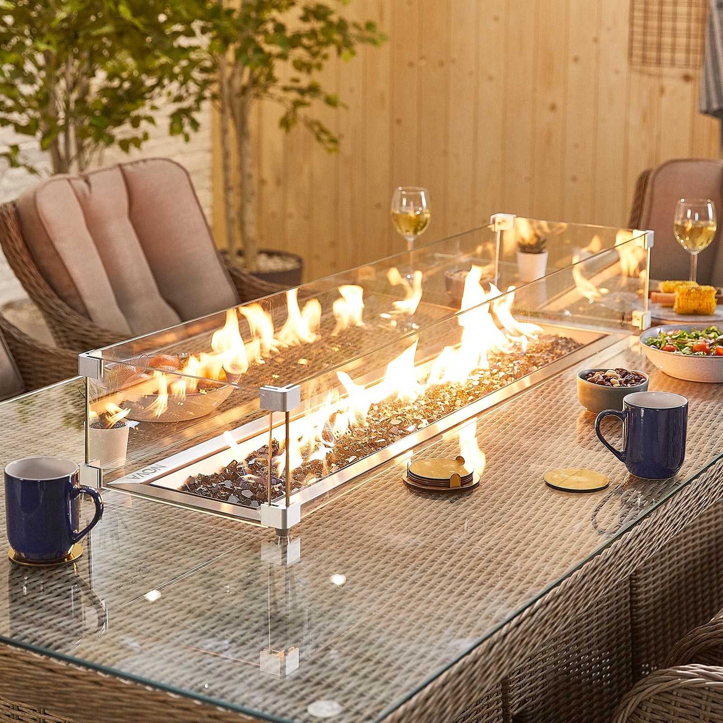 Camilla 8 Seat Dining Set with Fire Pit