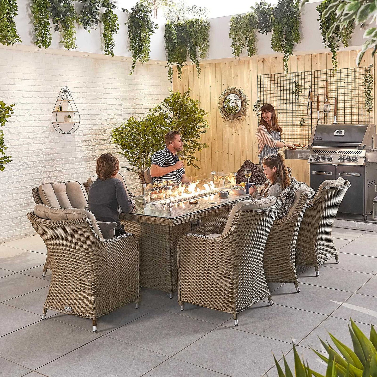 Camilla 8 Seat Dining Set with Fire Pit