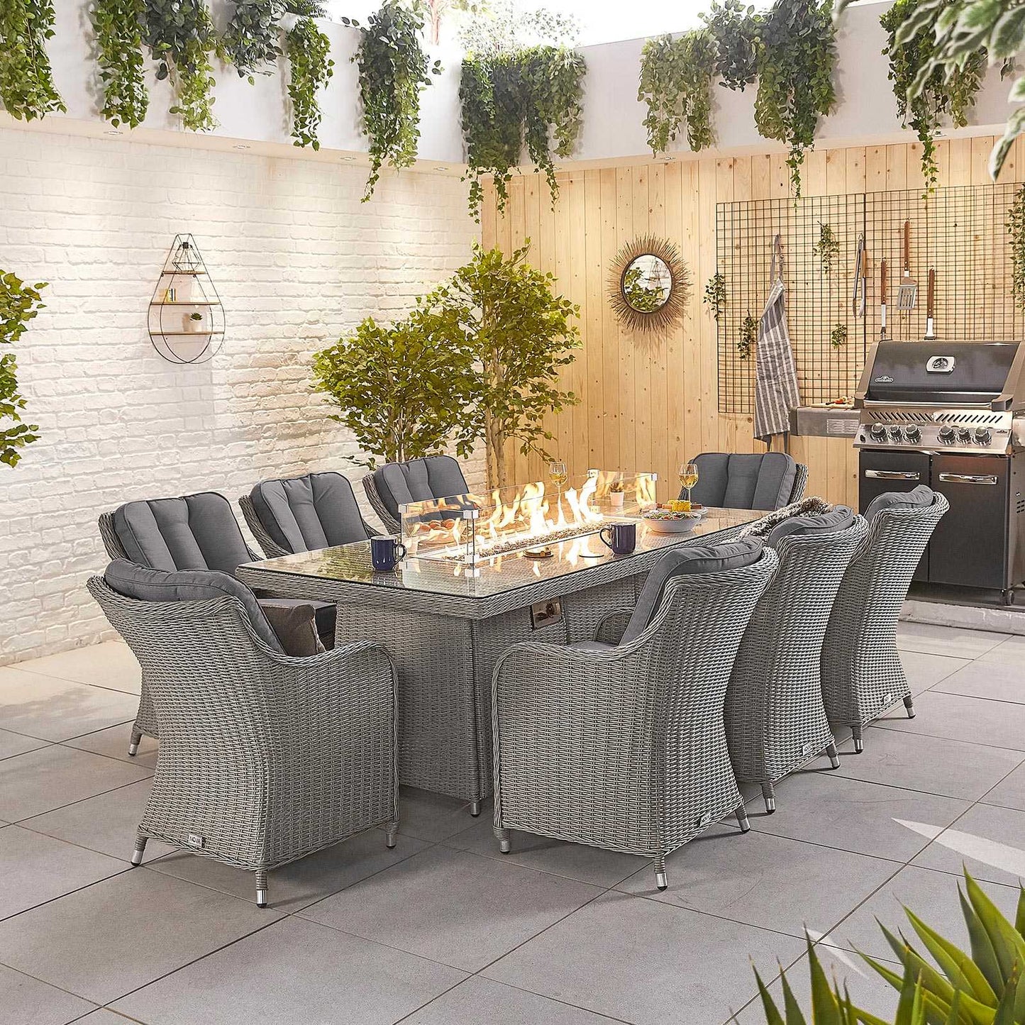 Camilla 8 Seat Dining Set with Fire Pit