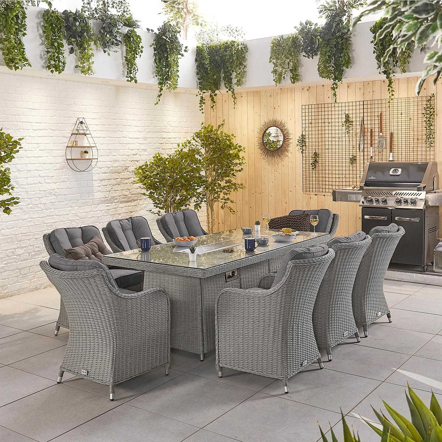Camilla 8 Seat Dining Set with Fire Pit