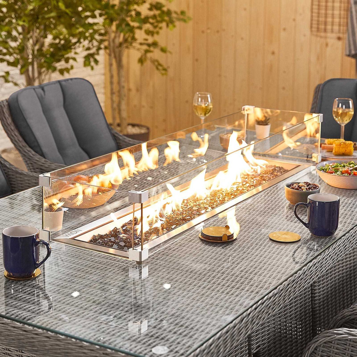 Camilla 8 Seat Dining Set with Fire Pit