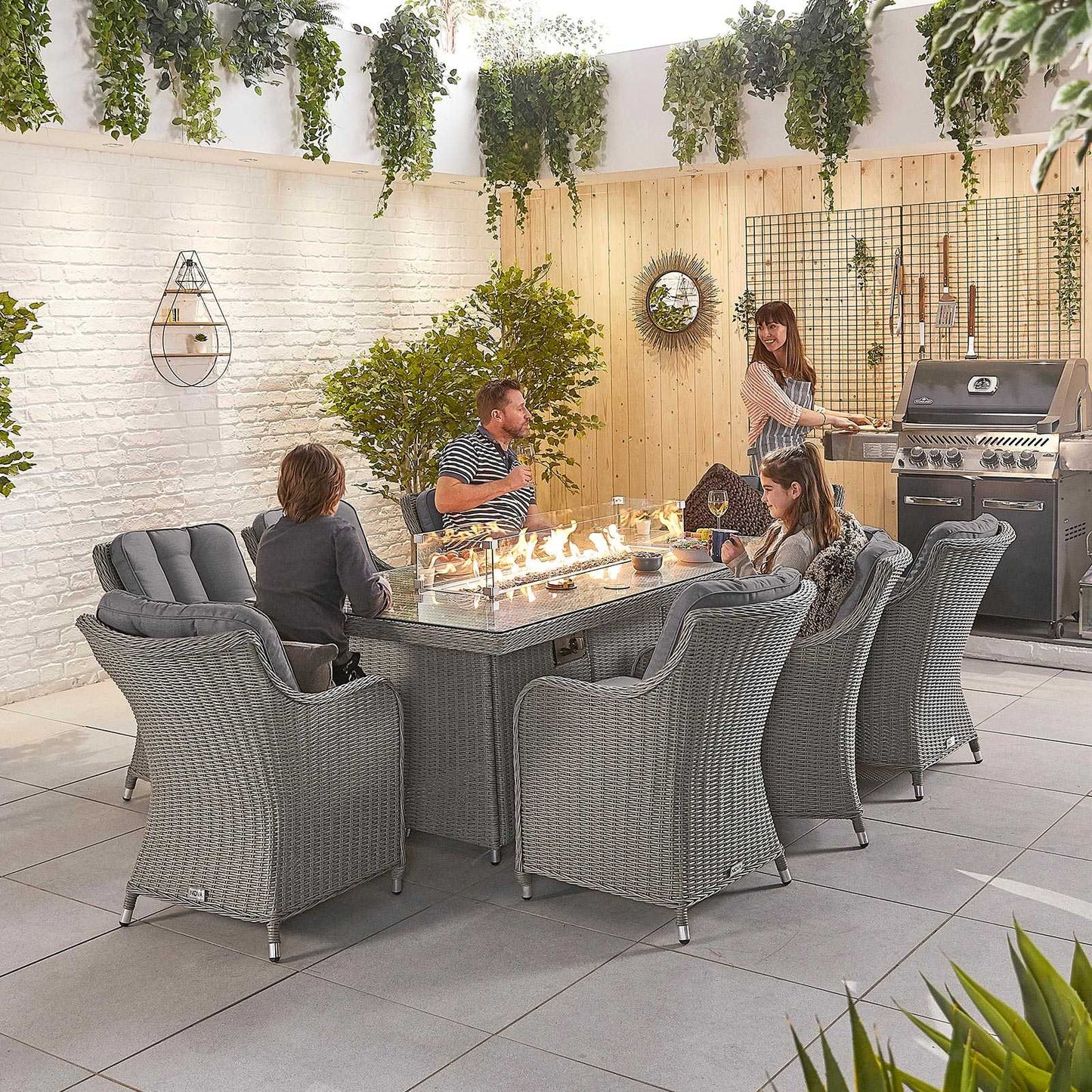 Camilla 8 Seat Dining Set with Fire Pit