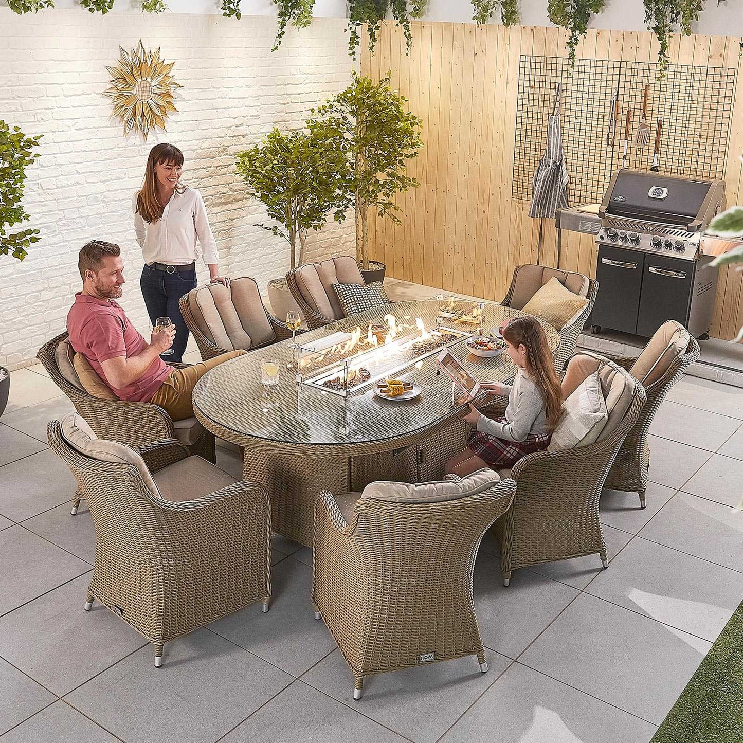 Camilla 8 Seat Dining Set with Fire Pit
