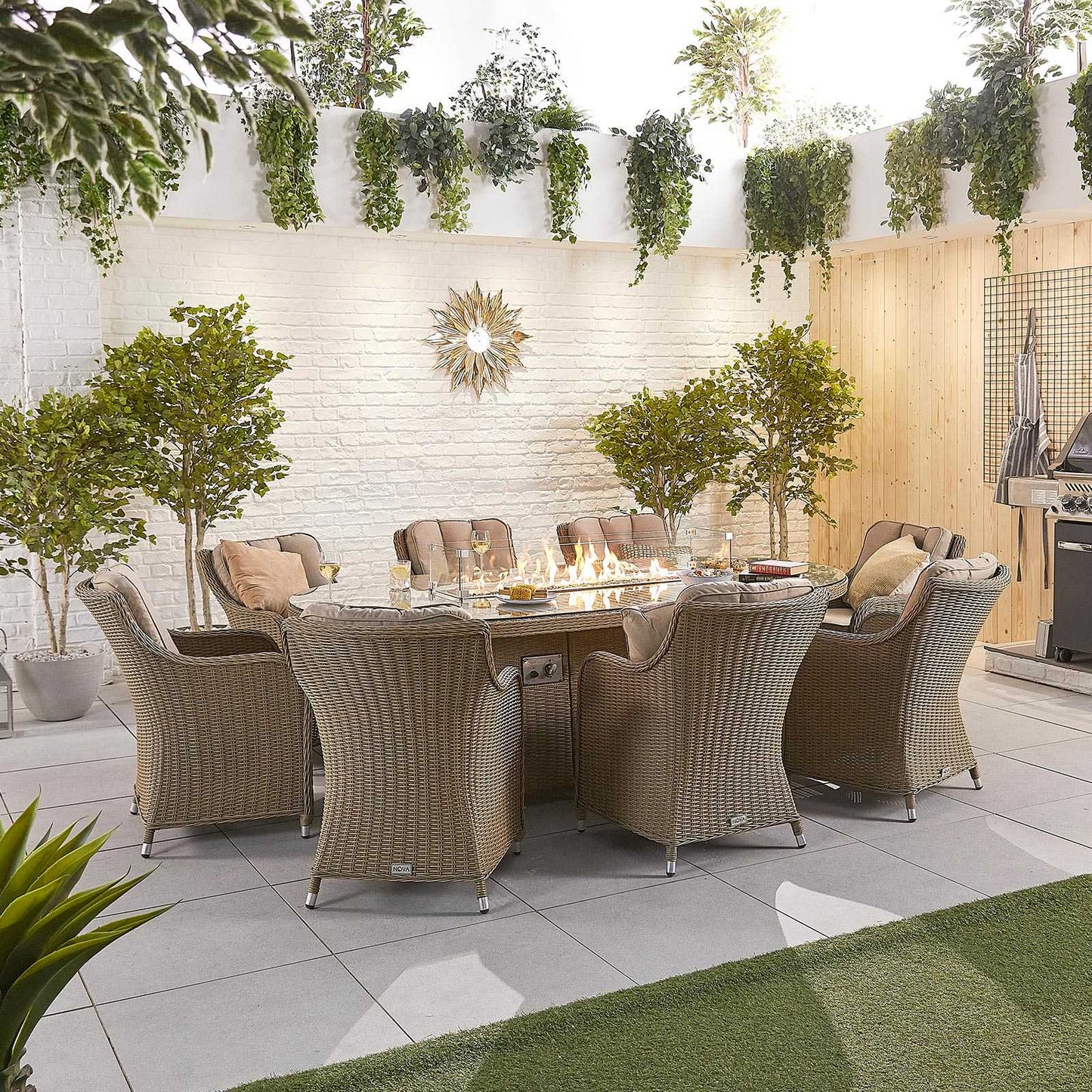 Camilla 8 Seat Dining Set with Fire Pit
