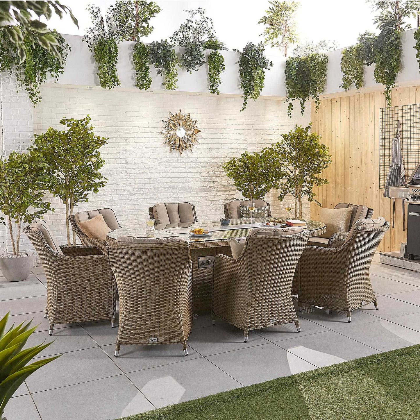 Camilla 8 Seat Dining Set with Fire Pit