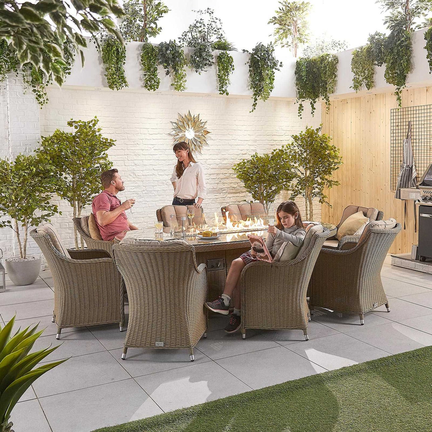 Camilla 8 Seat Dining Set with Fire Pit