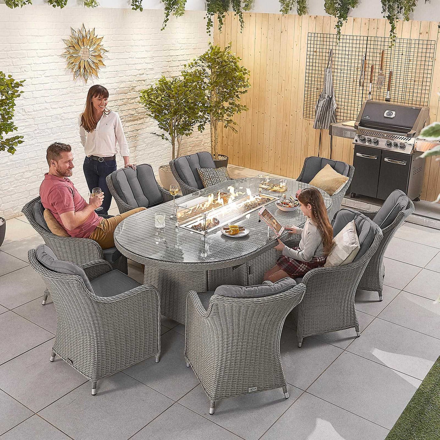 Camilla 8 Seat Dining Set with Fire Pit