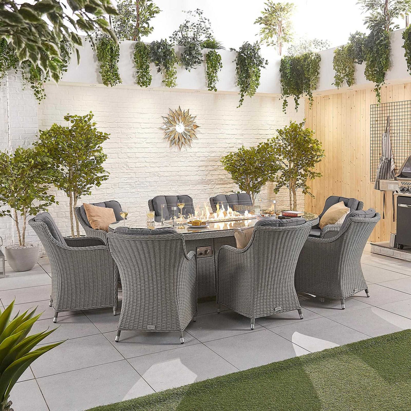 Camilla 8 Seat Dining Set with Fire Pit