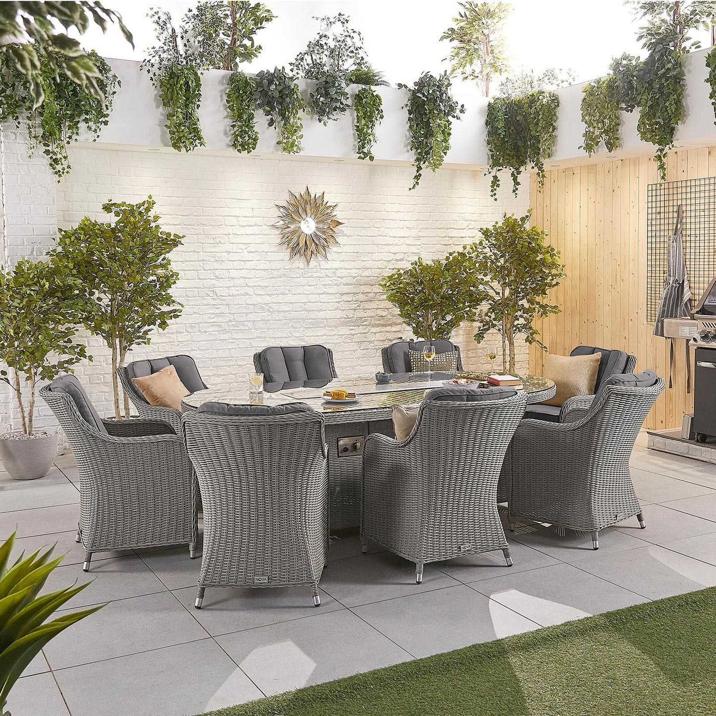 Camilla 8 Seat Dining Set with Fire Pit