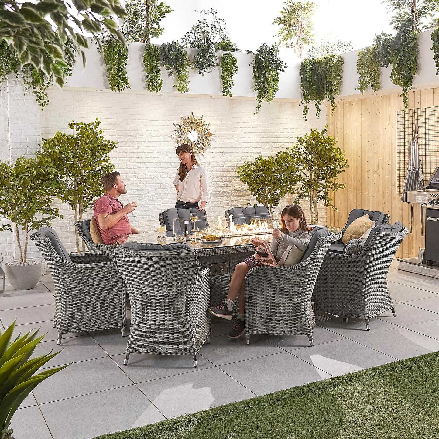 Camilla 8 Seat Dining Set with Fire Pit
