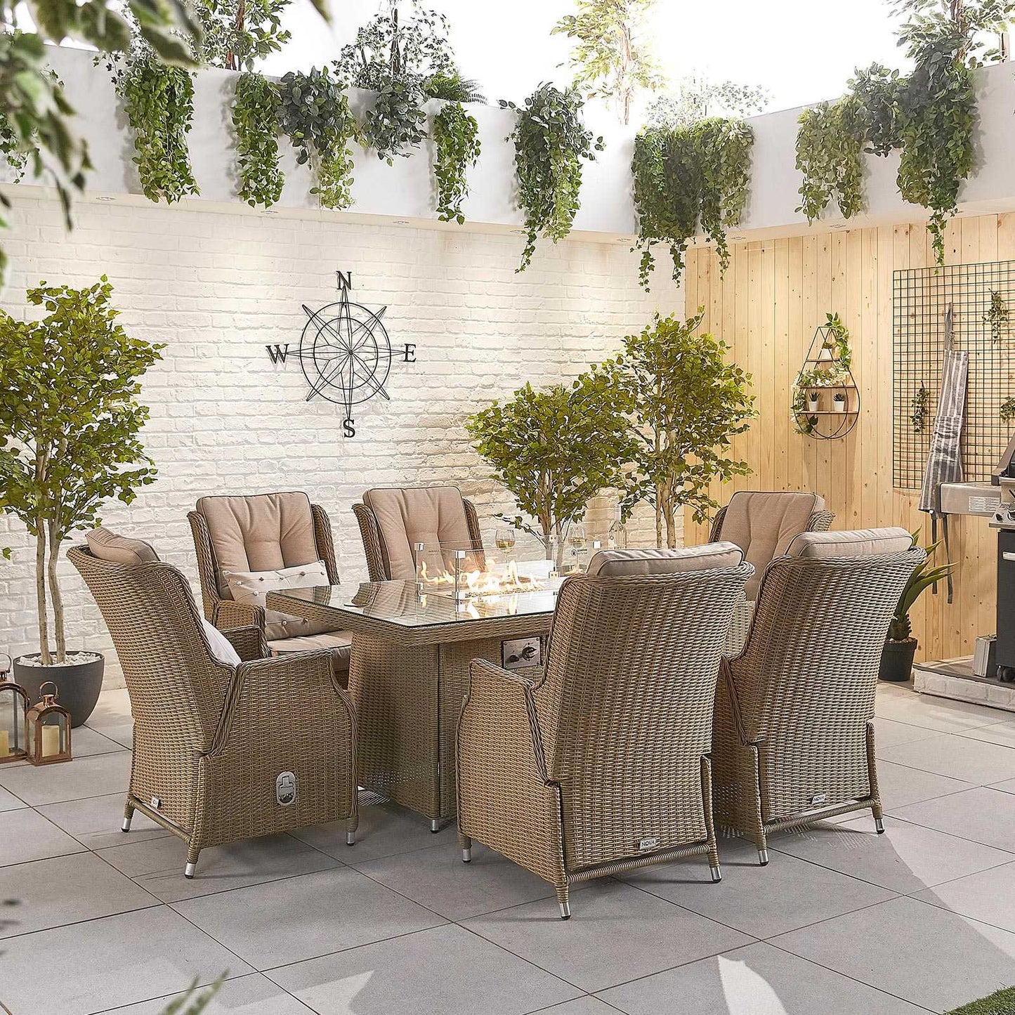 Carolina 6 Seat Dining Set with Firepit