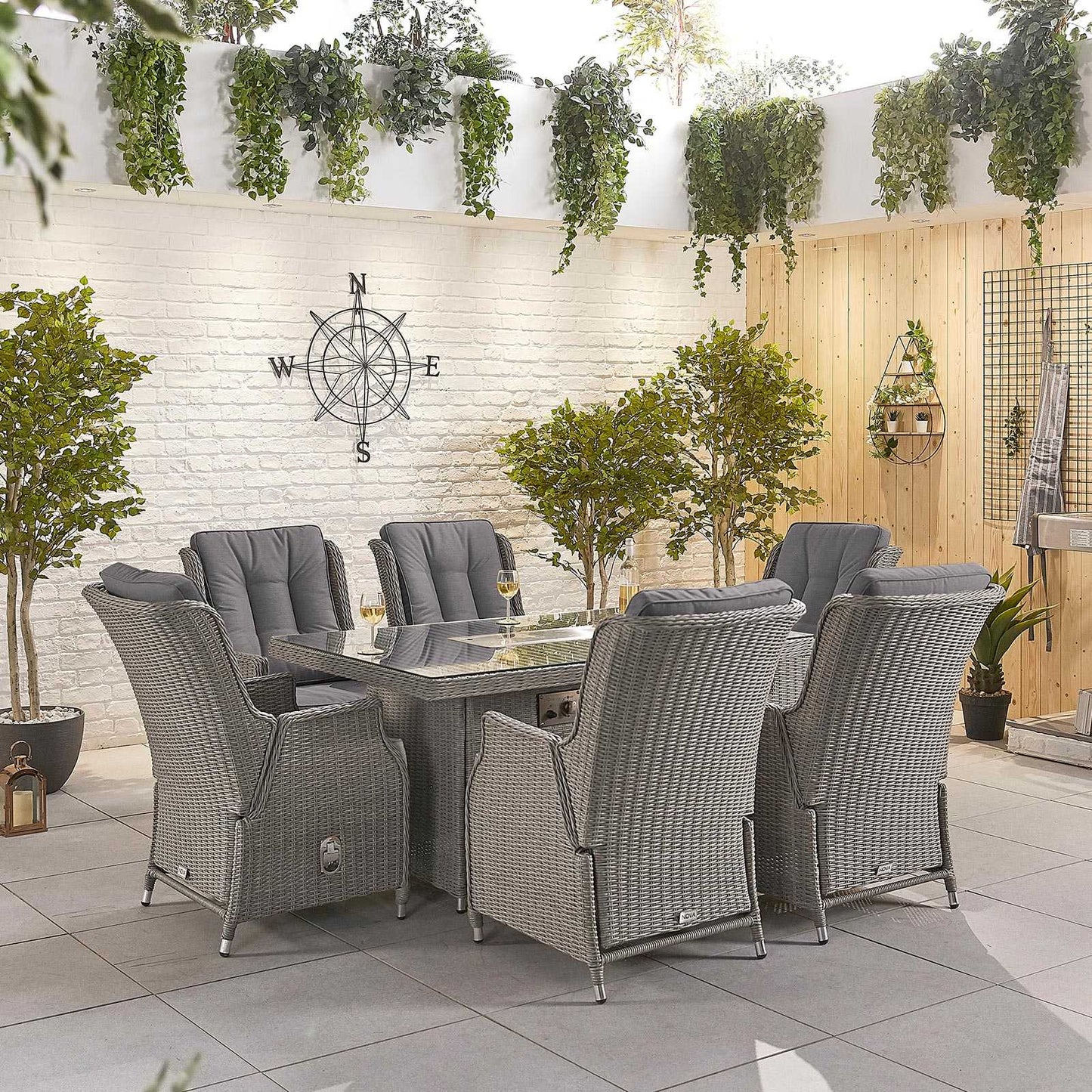 Carolina 8 Seat Dining Set with Fire Pit