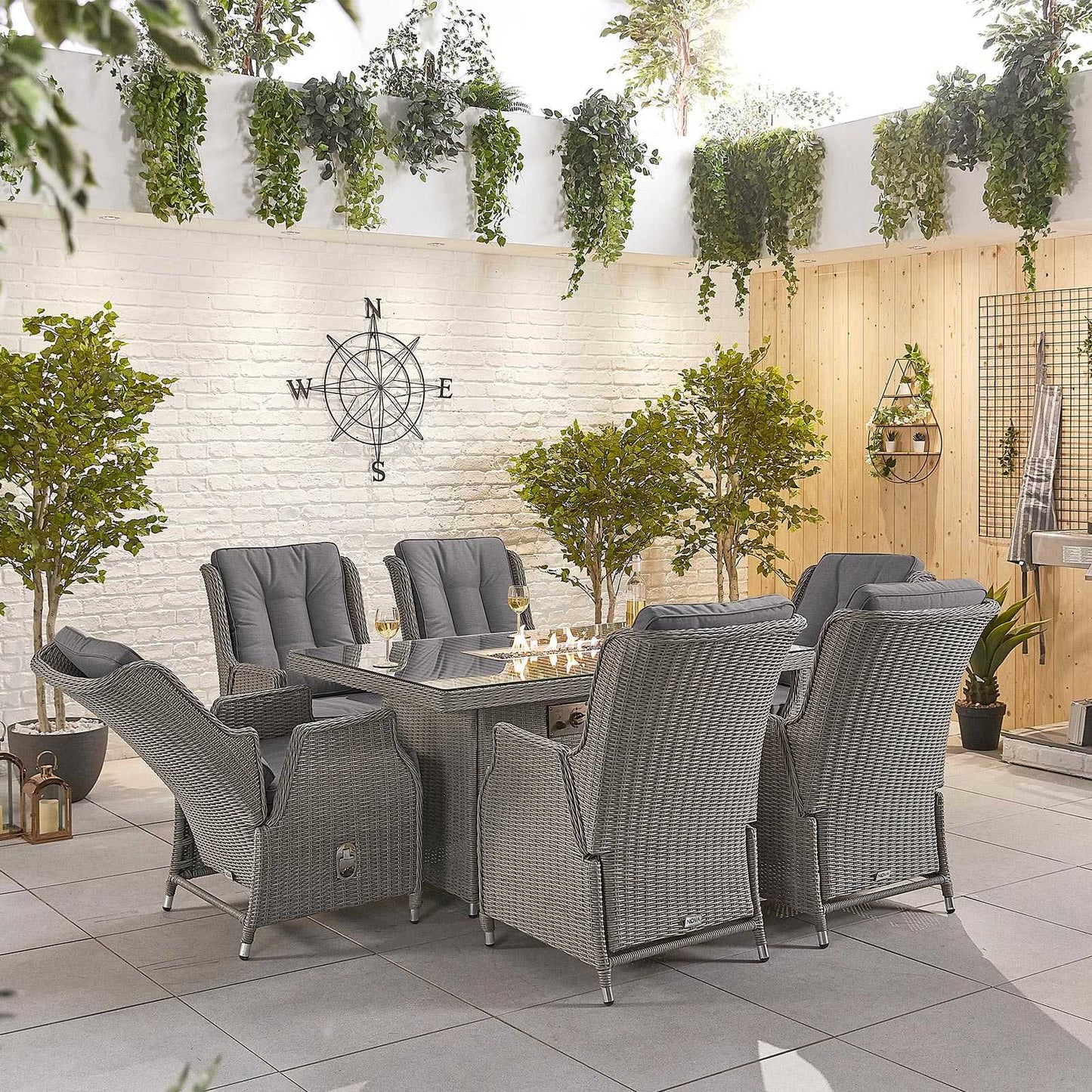 Carolina 6 Seat Dining Set with Firepit