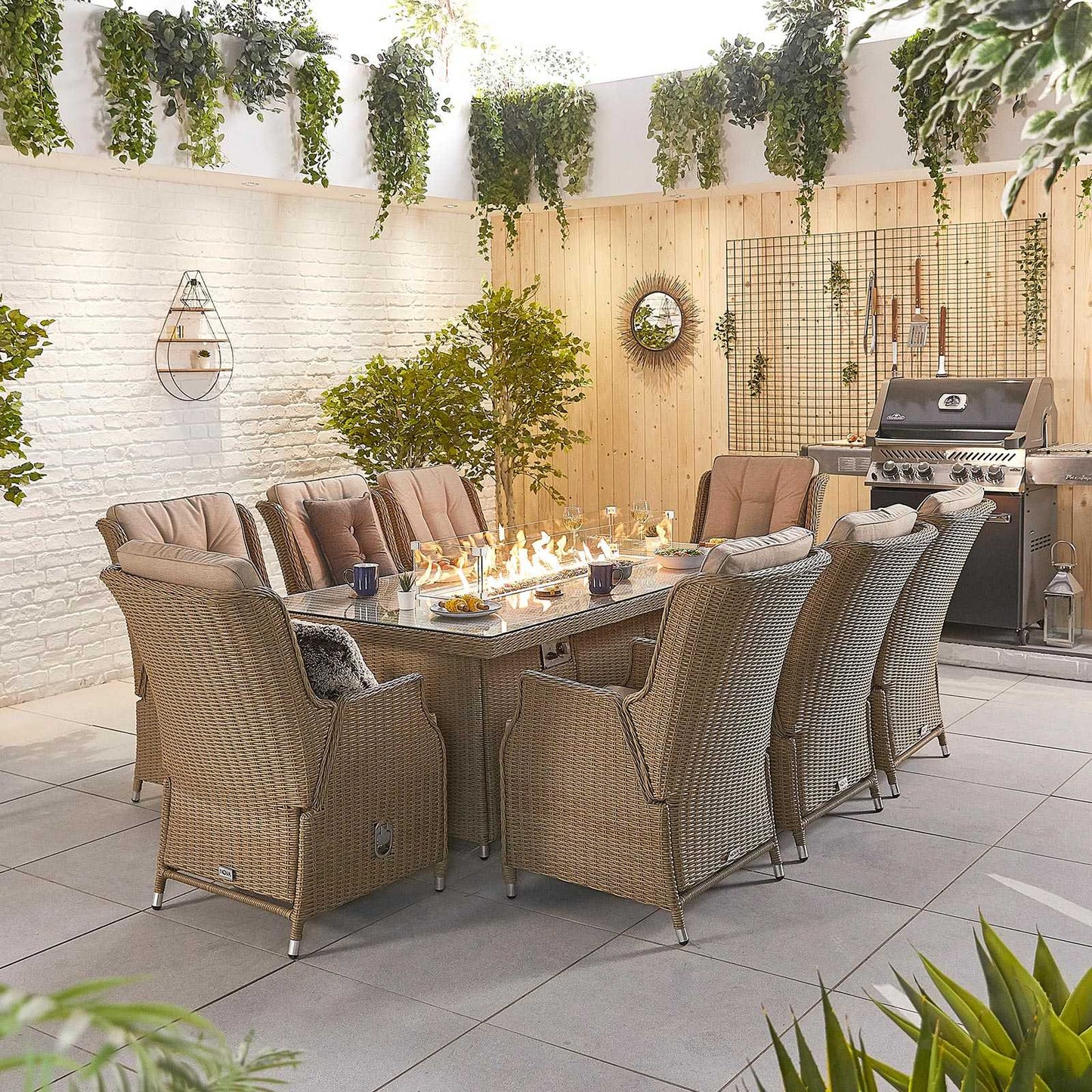 Carolina 8 Seat Dining Set with Fire Pit