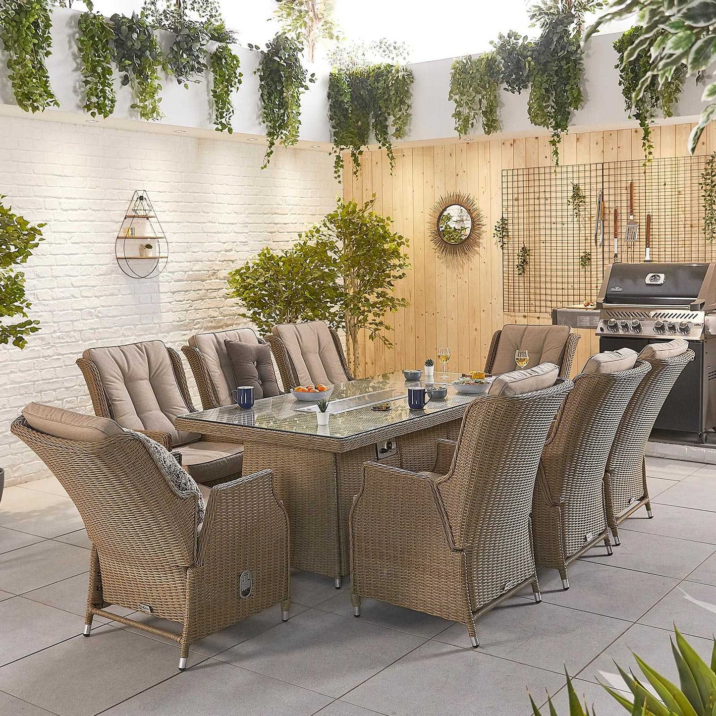 Carolina 8 Seat Dining Set with Fire Pit