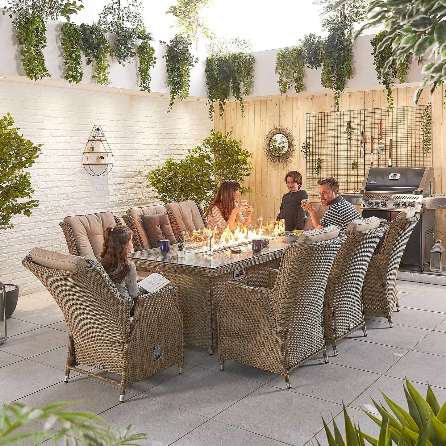 Carolina 8 Seat Dining Set with Fire Pit