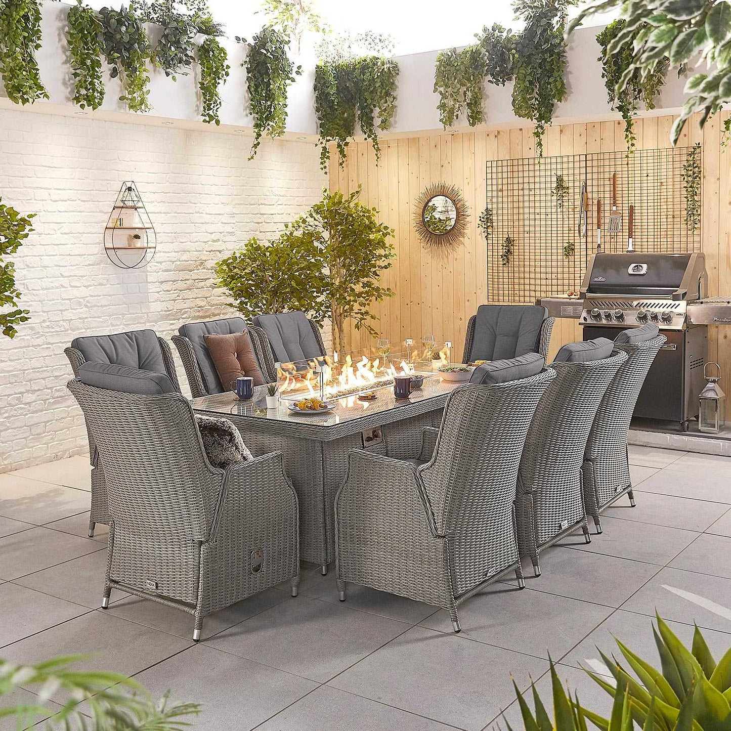 Carolina 8 Seat Dining Set with Fire Pit