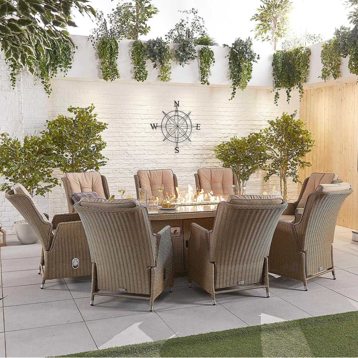 Carolina 8 Seat Dining Set with Fire Pit