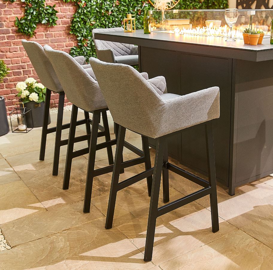 Genoa Fabric 8 Seat Bar Dining Set with Firepit