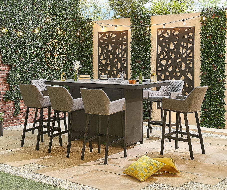 Genoa Fabric 8 Seat Bar Dining Set with Firepit