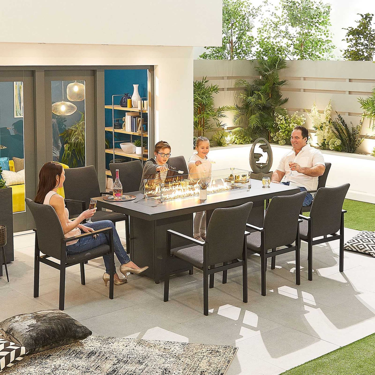 Hugo Fabric 8 Seat Dining Set with Firepit