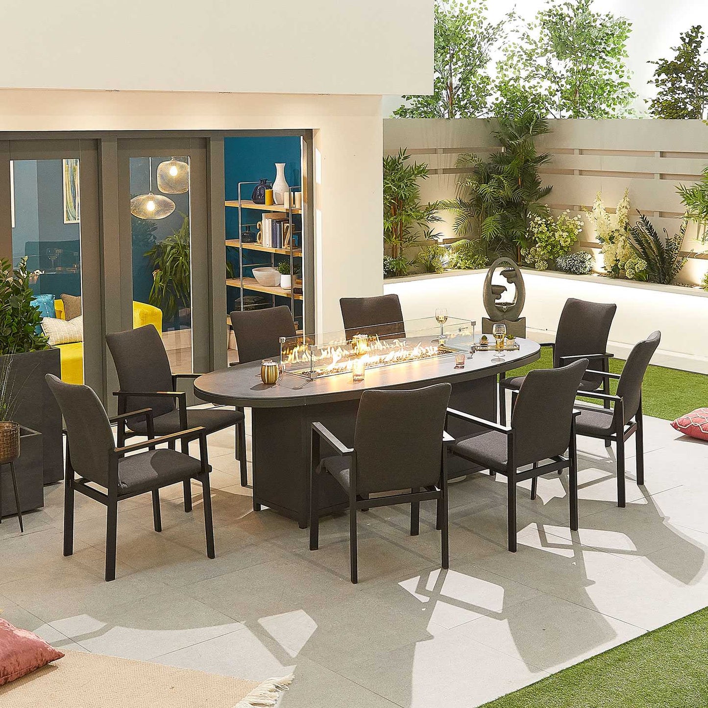Hugo Fabric 8 Seat Dining Set with Firepit