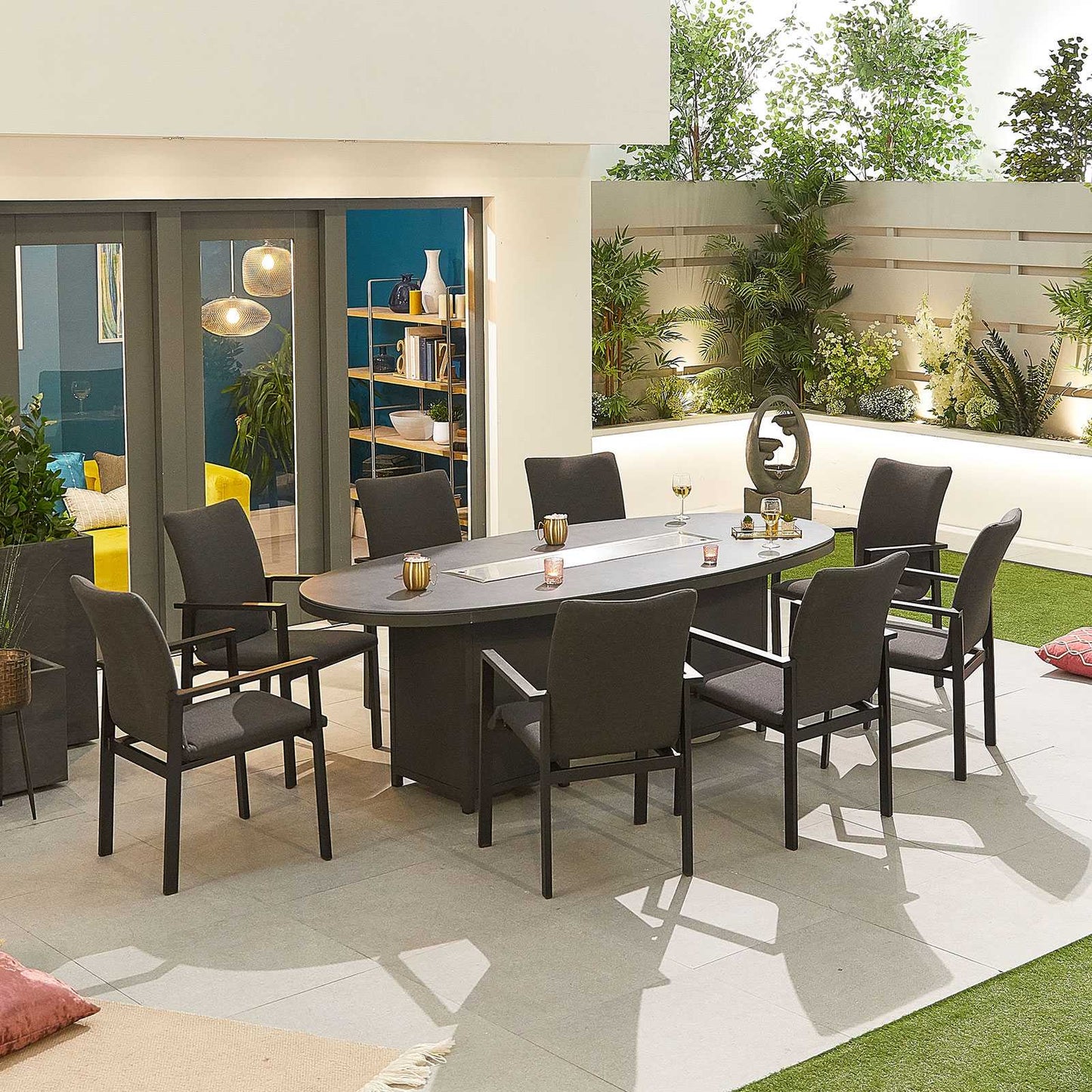 Hugo Fabric 8 Seat Dining Set with Firepit