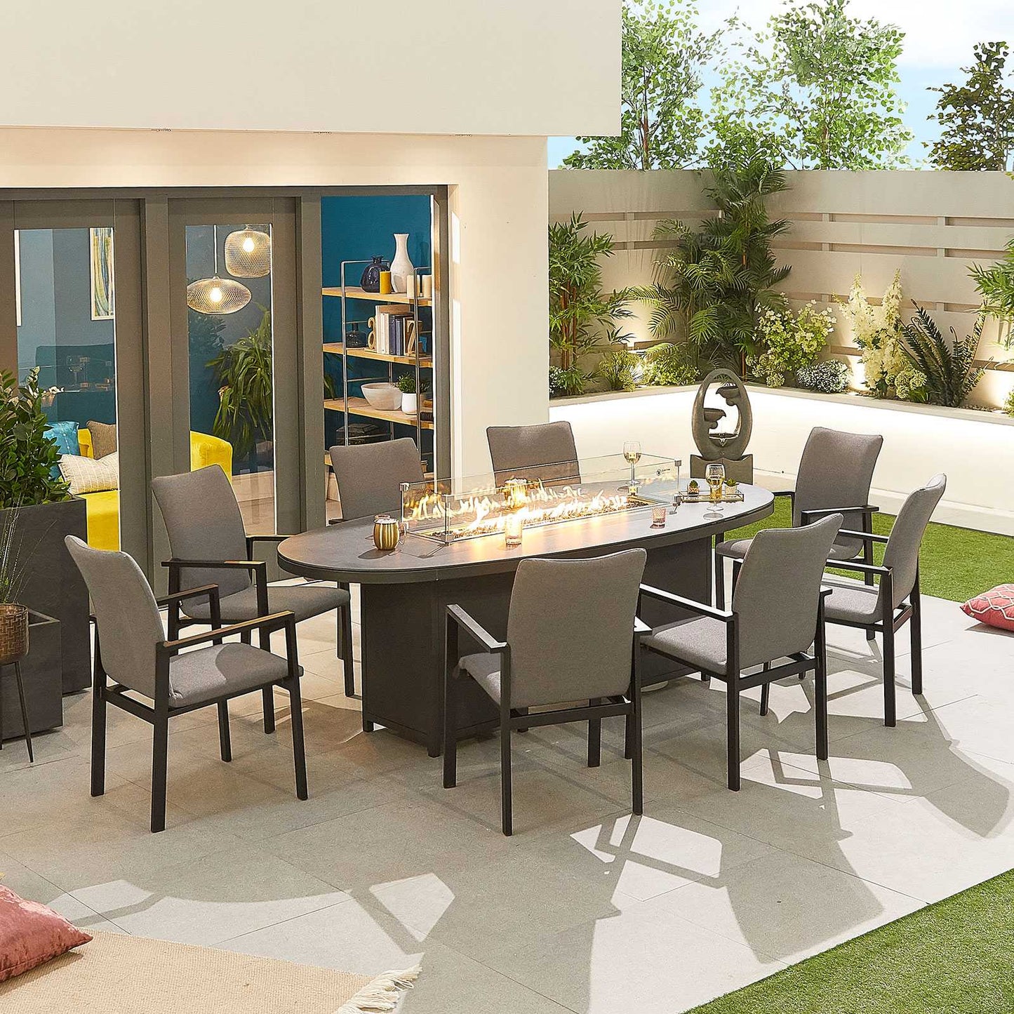 Hugo Fabric 8 Seat Dining Set with Firepit
