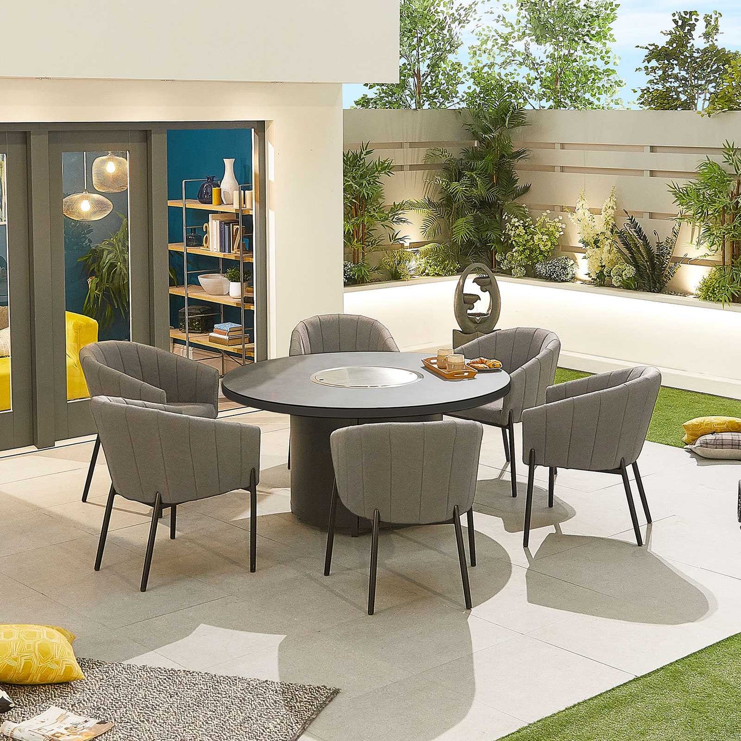 Edge Fabric 6 Seat Dining Set with Firepit