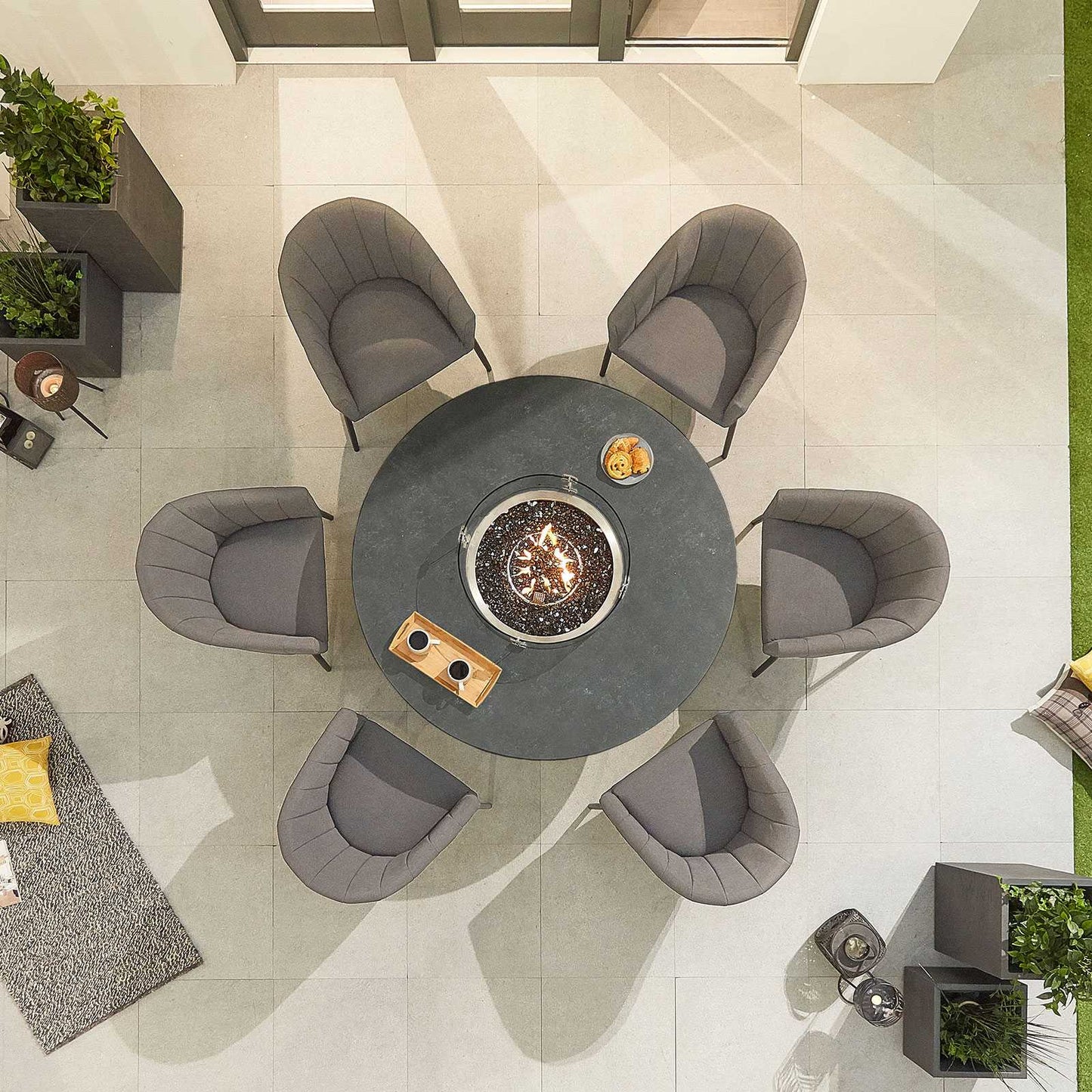 Edge Fabric 6 Seat Dining Set with Firepit