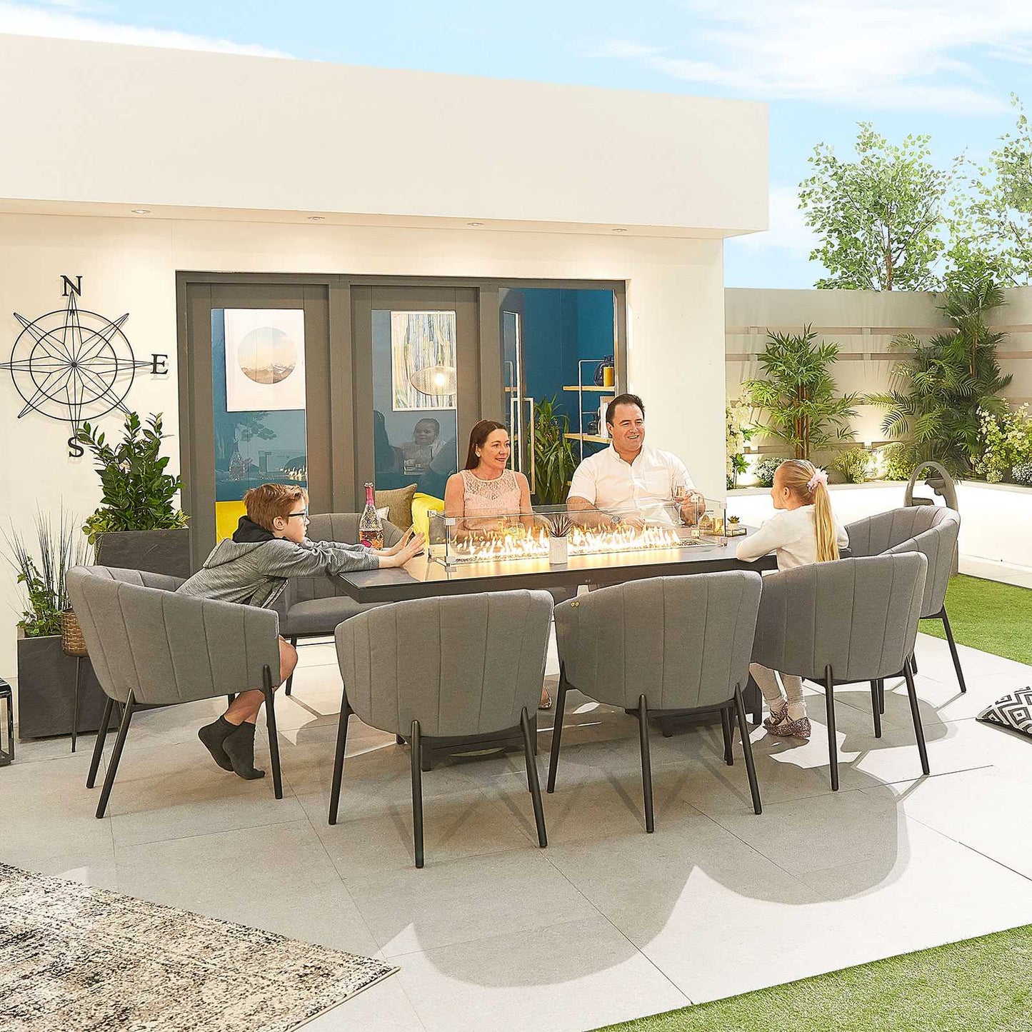 Edge Fabric 6 Seat Dining Set with Firepit