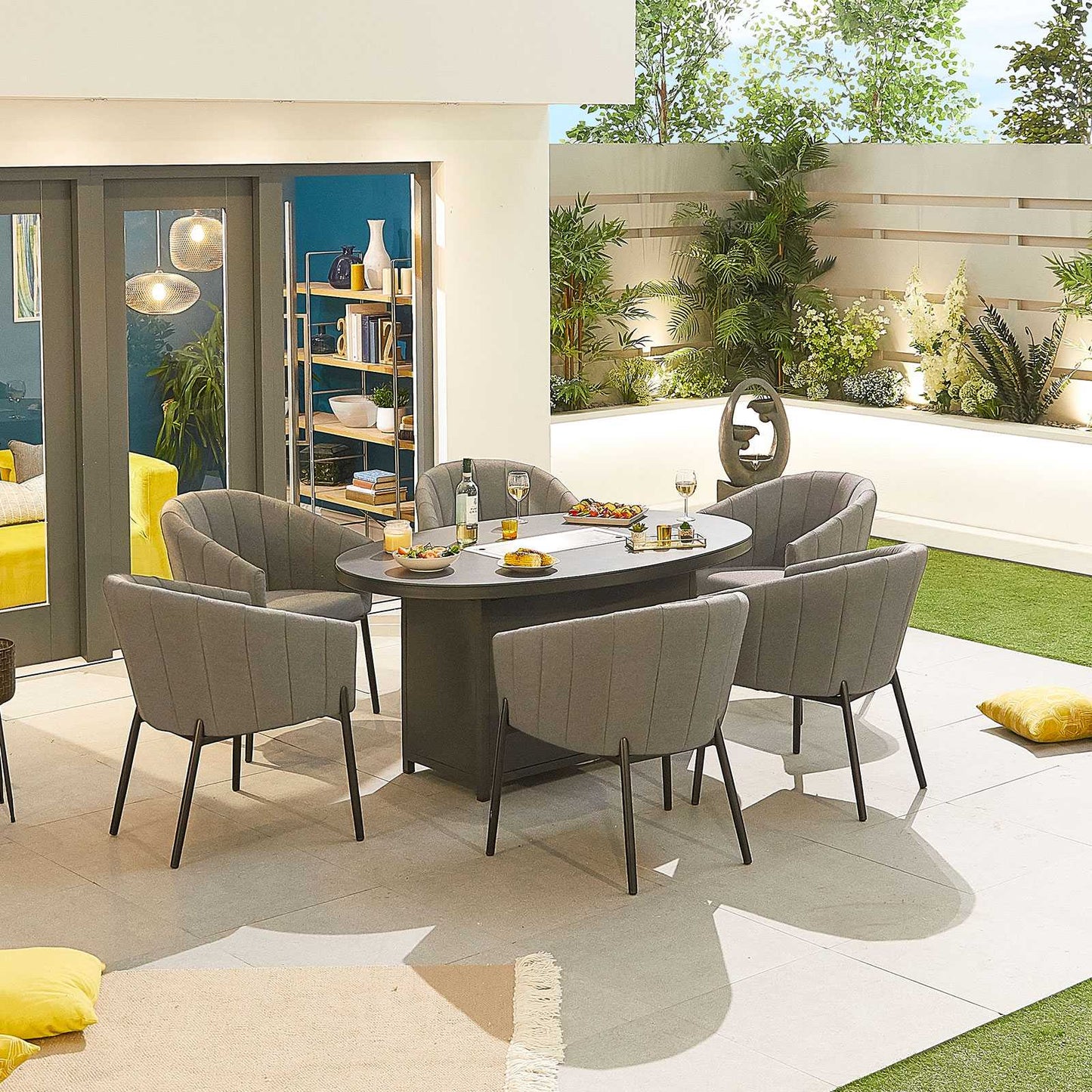 Edge Fabric 6 Seat Dining Set with Firepit