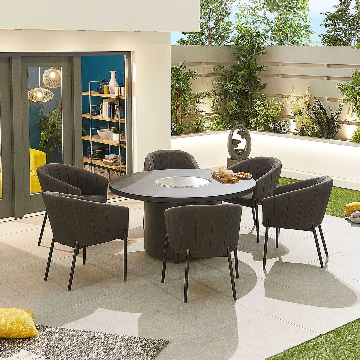 Edge Fabric 6 Seat Dining Set with Firepit