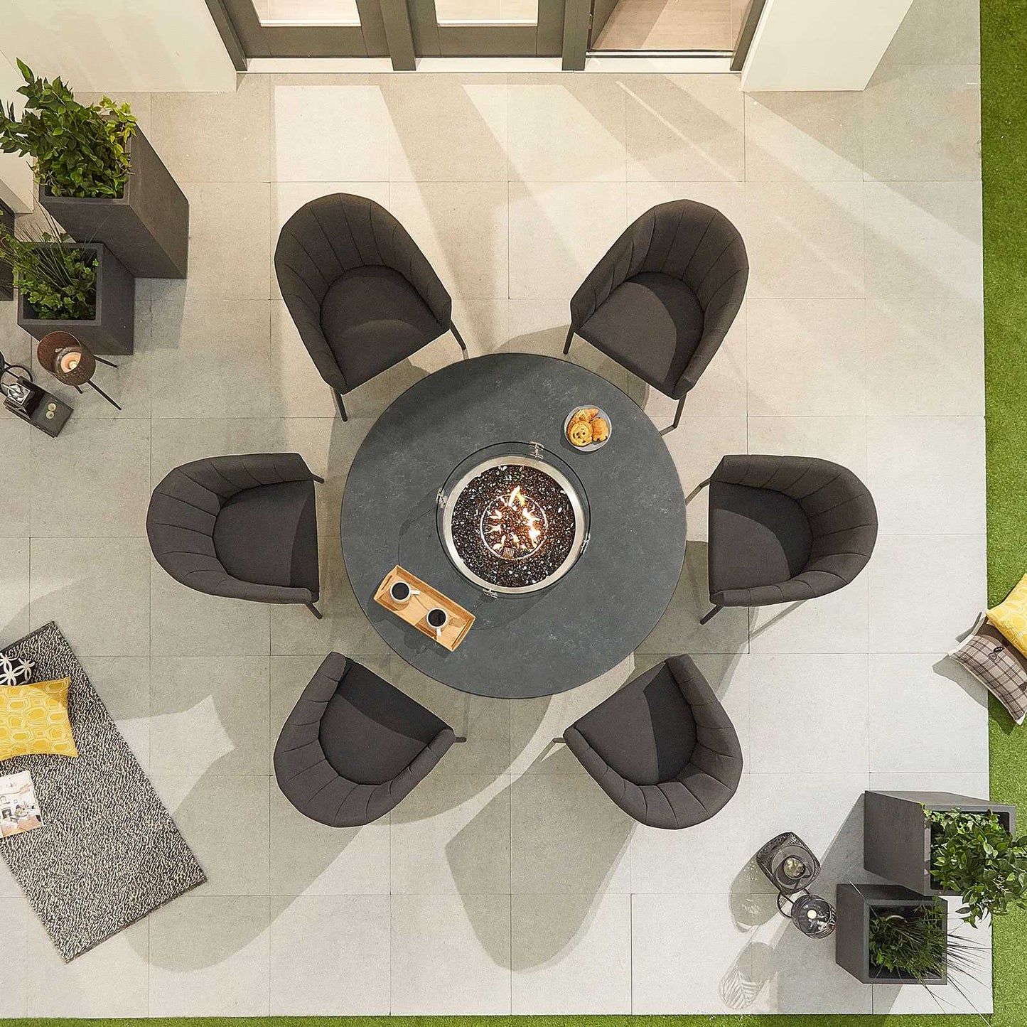 Edge Fabric 6 Seat Dining Set with Firepit
