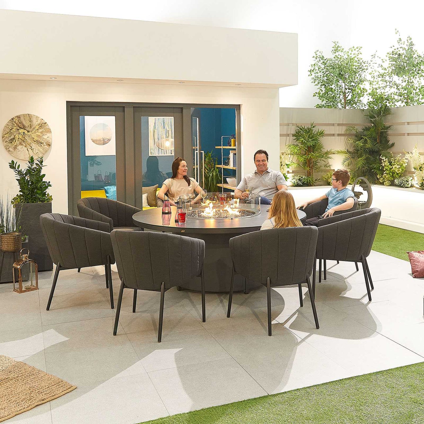 Edge Fabric 6 Seat Dining Set with Firepit