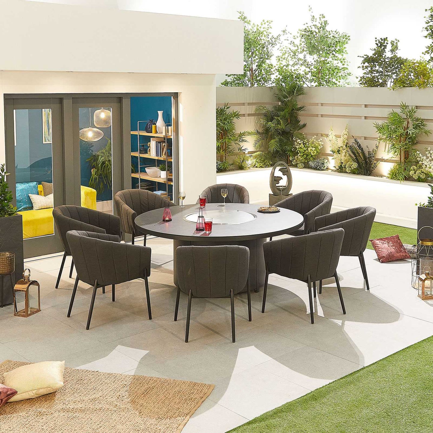 Edge Fabric 6 Seat Dining Set with Firepit